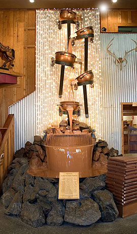 The world's largest chocolate waterfall, here at Alaska Wild Berry Products.