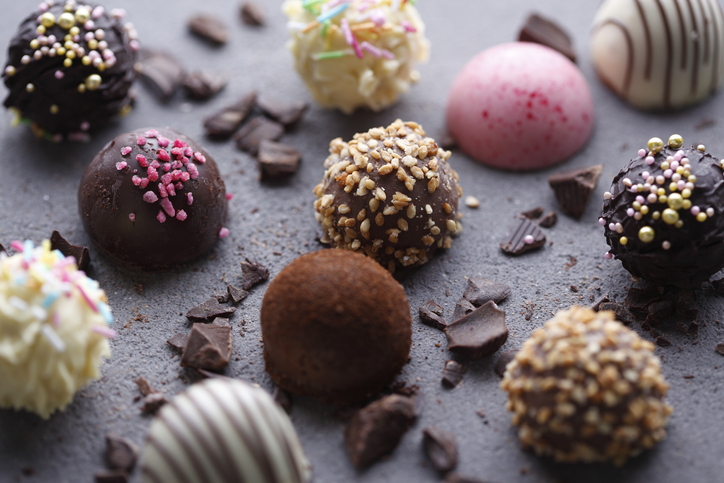 Preparing homemade good quality chocolate pralines.